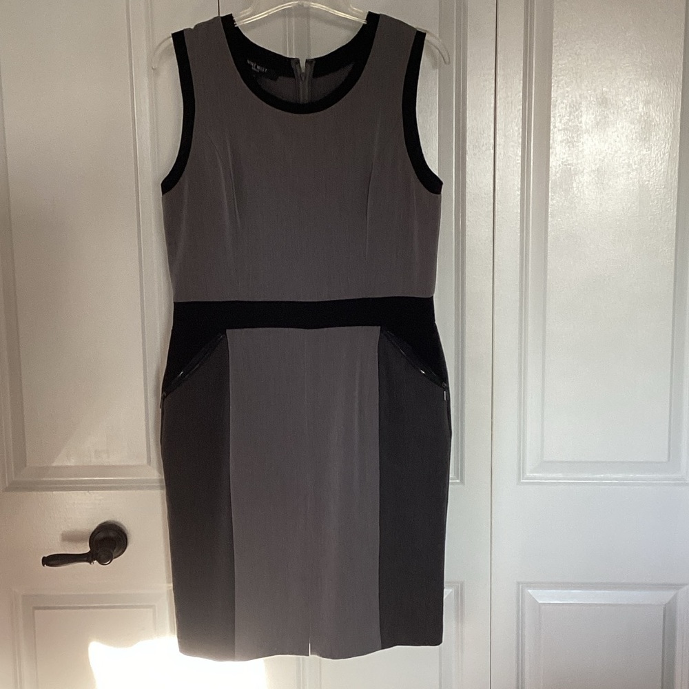 Nine West Gray and Black Colorblock Midi Dress